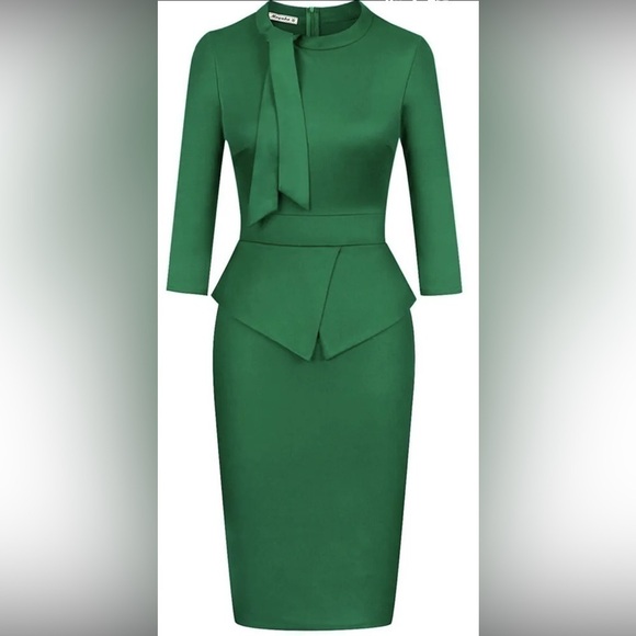 NWT Moyabo Women's Tie Neck Vintage Bodycon Peplum Business Formal Work Pencil - Picture 2 of 6